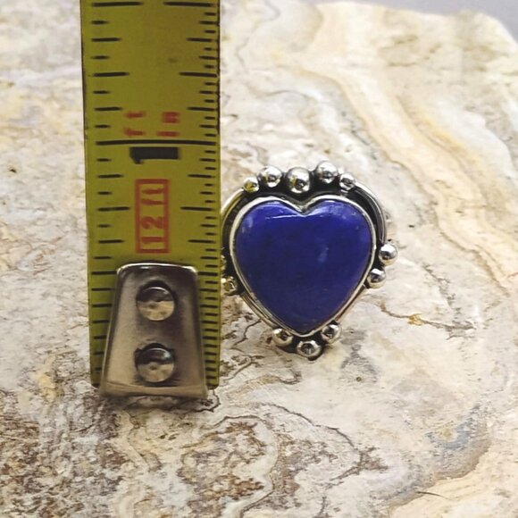 Sterling Silver Heart Shaped Blue Lapis Lazuli Ring Size 8 Boho Southwest Style - Picture 3 of 6